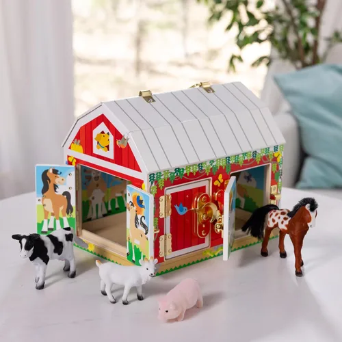 Vista 9 de Melissa & Doug – Juego sensorial de cierres para granero, juguete de puertas y cerraduras, animales de granja, para niños mayores de 3 años