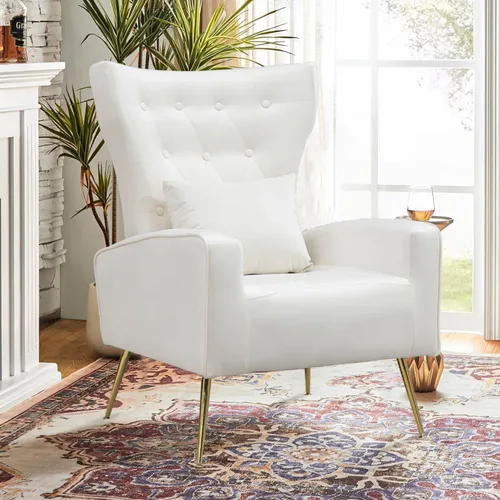 Vista 8 de Silla decorativa de terciopelo con respaldo abatible y cojín lumbar, sillón moderno para sala de estar/dormitorio, silla lateral de recepción