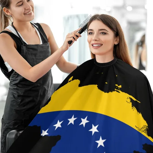 Vista 5 de Mapa de la bandera de Venezuela - Capa de peluquería para adultos, delantal de peluquería para peluquería en casa