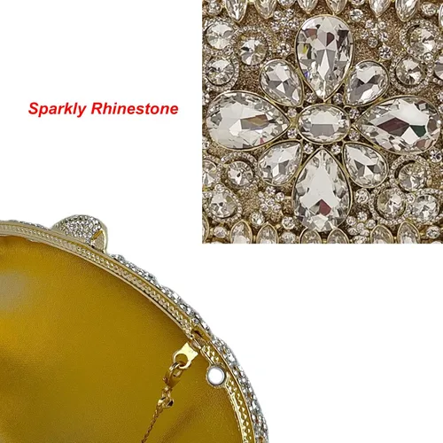 Vista 3 de HUANG ZHUANG Bolso de noche brillante de lujo del Rhinestone de las mujeres del embrague del cristal para la boda, Oro