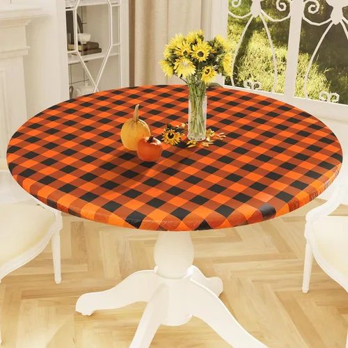Vista 40 de Smiry - Mantel redondo de picnic de vinilo elástico impermeable con respaldo de franela, mantel de vinilo ajustable para mesas de 31-35 pulgadas