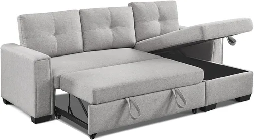 Vista 9 de American Furniture Classics Sofá cama modular copetudo gris claro con almacenamiento, 92 x 59 x 36 pulgadas
