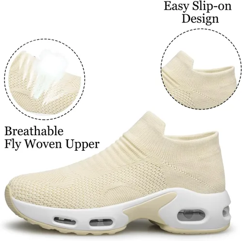 Vista 5 de YHOON - Zapatos deportivos para caminar para mujer, sin cordones, para enfermería, trabajo, con cámara de aire, de malla, informales, para correr