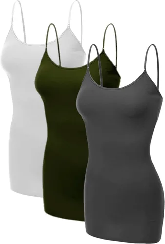 Vista 130 de Emmalise Camisola larga casual básica para mujer, con tirantes ajustables, top en capas