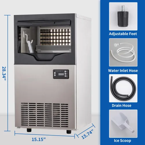 Vista 7 de Máquina comercial para hacer hielo de 100 libras/día, máquina de hielo de acero inoxidable debajo del mostrador, lista para hielo en 5-15 minutos
