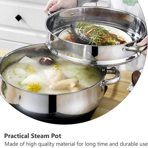 Vista 8 de Cabilock Olla de vapor de acero inoxidable de 4 niveles, olla caliente multifuncional de 10.82 pulgadas para cocinar al vapor alimentos y sopas