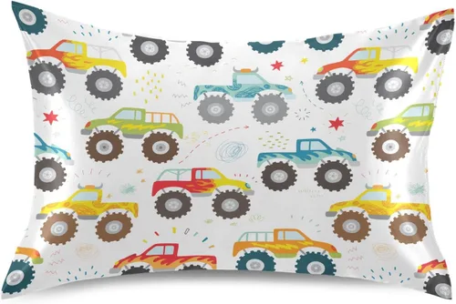 Vista 15 de Fundas de almohada de seda con estampado negro de camión monstruo para cabello y piel, suave, transpirable, suave, refrescante, funda de almohada