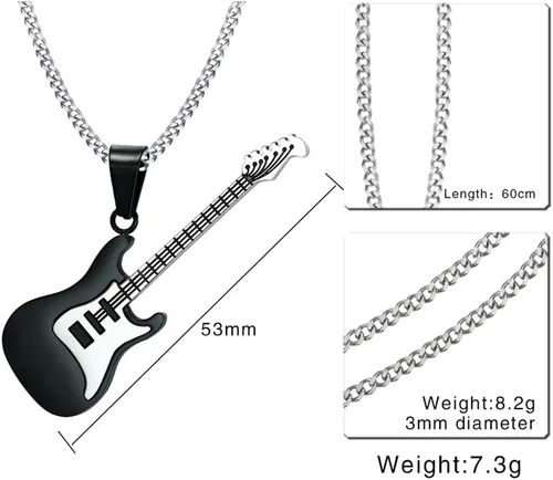 Vista 2 de jonline24h Collar con colgante de acero inoxidable para amantes de la música y guitarra para hombres y mujeres, cadena libre de 24 pulgadas