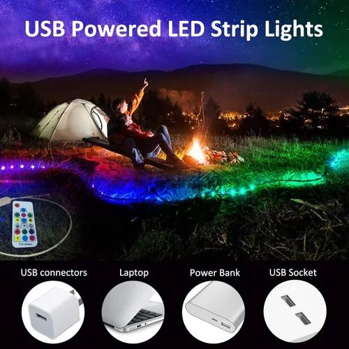 Vista 3 de Tiras de Luces LED USB RGB Arcoíris Persiguiendo Tiras de Luces LED TV Retroiluminación con Control Remoto de 17 Teclas Tiras de Luces Cambiables