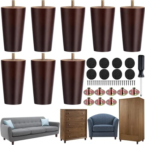 Vista 8 de TURSTIN 8 patas redondas para muebles de 3 pulgadas, patas redondas de madera maciza con tuercas en T M8, patas de sofá, patas de repuesto
