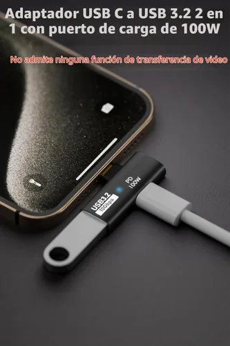 Vista 2 de AreMe - Adaptador USB C a USB 3.2 2 en 1 con puerto de carga de 100 W, color negro Convertidor OTG Thunderbolt 4/3 para Rog Ally, Steam Deck