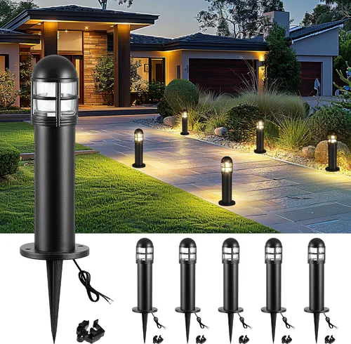 Vista 11 de Luces de camino al aire libre, 12V LED Bolardo luz, negro Negro clásico