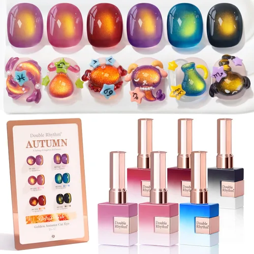 Vista 36 de Double Rhythm - Juego de esmalte de uñas de gel ojo de gato de 6 unidades, mismo color, misma botella, 14.8 ml, brillo con glitter, con imán Aurora