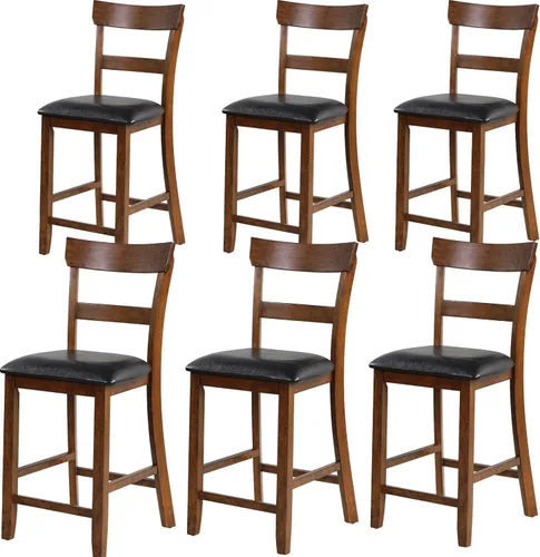 Vista 11 de NAFORT Juego de 2 taburetes de bar de altura de mostrador, sillas de comedor altas de madera maciza de 25.5 pulgadas con cojín, taburetes