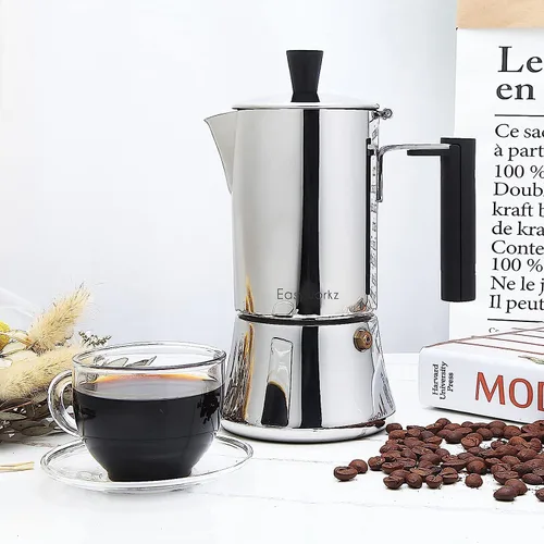 Vista 4 de Easyworkz Pedro Cafetera de Espresso para Estufa 4 Tazas 200ml Cafetera Italiana de Acero Inoxidable Moka Pot Cafetera de Espresso de Inducción