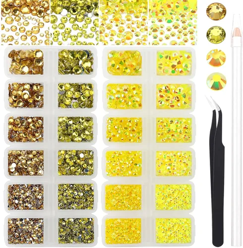 Vista 20 de 27000PCs Resin Rhinestones Kit, 2-6mm Crystal Diamond Gems with Picker Pencil, Tweezer & 2 Glue Bottles, Flatback Rhinestone Set for Diamond