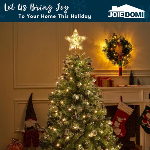 Vista 2 de Joiedomi Decoración para árbol de Navidad de 8 pulgadas, decoración de estrella de metal dorado con adornos alimentados por batería con luces LED