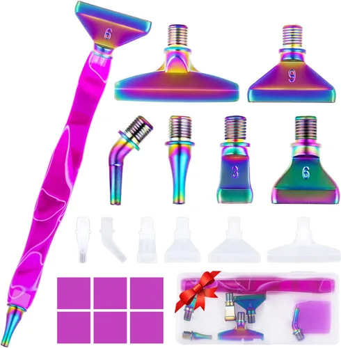 Vista 5 de Bolígrafos de pintura de diamante de resina con 6 exquisitas puntas de metal de oro rosa, accesorios de pintura de diamante 5D con caja
