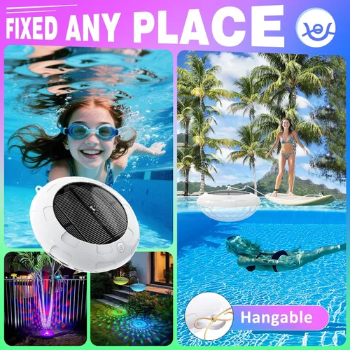 Vista 6 de Luces flotantes para piscina con control remoto, luces solares RGB de 6.5 pulgadas con 9 iluminación dinámica, IP68 impermeable, luz flotante solar