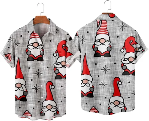 Vista 2 de Camisas hawaianas de Navidad para hombre, manga corta, camisetas de playa, feas de Navidad, Papá Noel, blusa de bolos con botones, blusa de fiesta