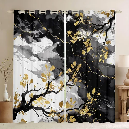 Vista 26 de Feelyou Cortinas abstractas para dormitorio, sala de estar, cortinas opacas de oscurecimiento negro y azul, con estampado de mármol, 2 paneles de 38