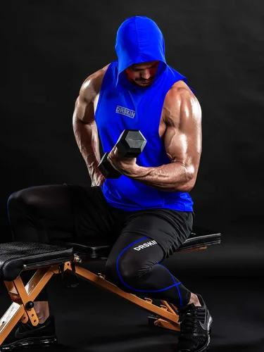 Vista 5 de DRSKIN 2 or 1 Pack Men's Hooded Tank Tops Bodybuilding Muscle Cut Off T Shirt Sleeveless Gym Training Hoodies Workout Dry