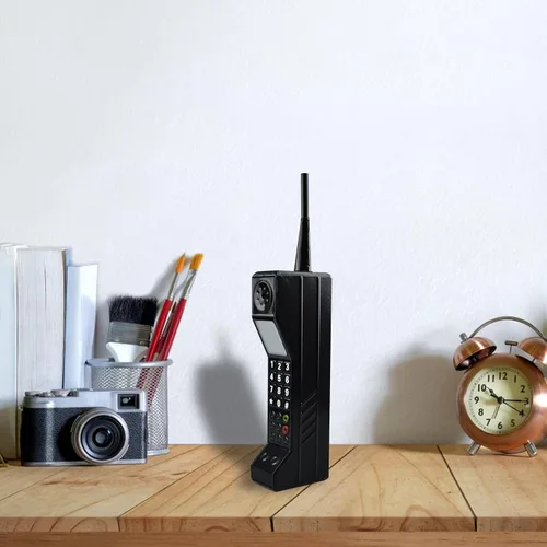 Vista 4 de Adorno retro de ladrillo para teléfono celular, modelo retro de los años 80 y 90, adorno de teléfono celular para simulación fotográfica, Negro