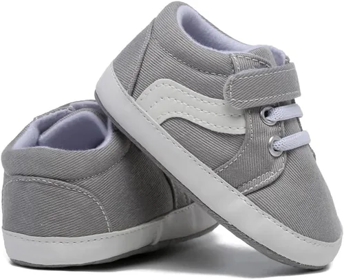 Vista 4 de SABATUTU Tenis de lona para bebés niños y niñas, suela suave, antideslizantes, ligeros, para recién nacidos, para primeros pasos, para cuna de 0 a