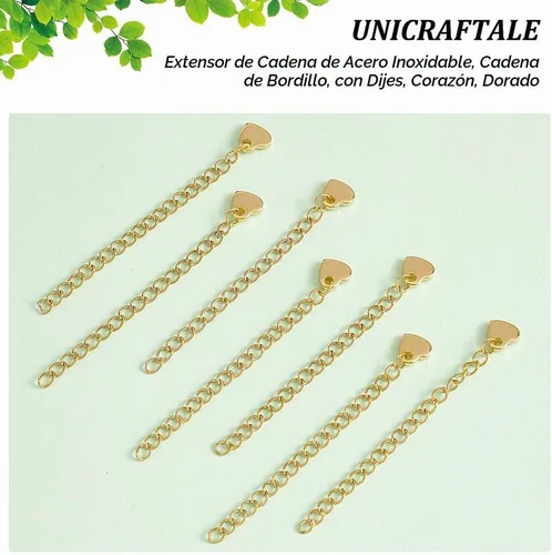 Vista 5 de UNICRAFTALE Alrededor de 30 unidades de cadena dorada de 2.362 in de extensión de collar de extensión con dijes de corazón extensor de cadenas