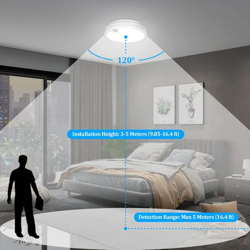 Vista 4 de Paquete de 2 luces LED de techo con sensor de movimiento a pilas, lámpara de techo empotrada de 7.2 pulgadas, 6000K, lámpara de techo inalámbrica