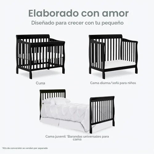 Vista 4 de Dream On Me Aden, Mini cuna convertible 4 en 1 en color negro, con certificado Greenguard Gold GREENGUARD Gold, ASTM/CPSC Compliant, BSA Verified