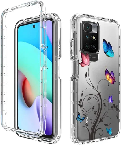 Vista 6 de Funda para Redmi 10 (2021/2022)/Redmi 10 Prime con protector de pantalla de vidrio templado, cuerpo completo transparente con protección de diseño