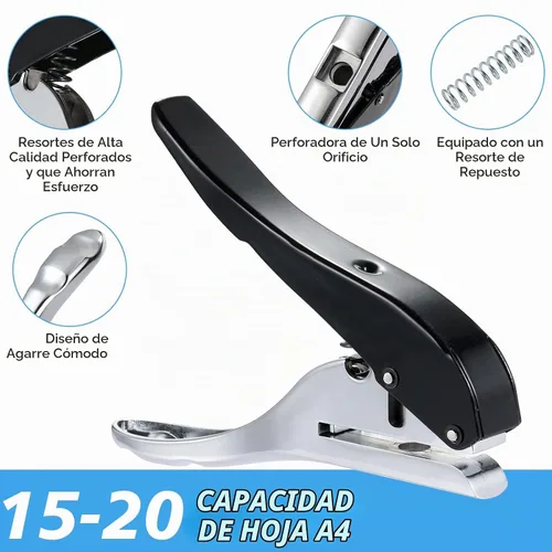 Vista 3 de Perforadora Resistente de un Solo Orificio - Portátil de Mano para Papel, Tarjetas, Plástico y Cartón (10MM Negro)