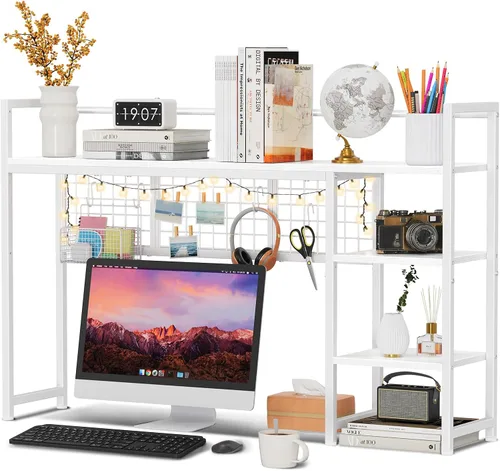 Vista 11 de Snughome Estante de escritorio, estante organizador de escritorio de 38.6 pulgadas, gabinete de escritorio para monitor de computadora, estante