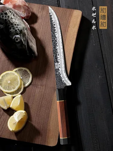 Vista 6 de HOSHANHO - Cuchillo de filetear de 7 pulgadas, cuchillo para deshuesar forjado a mano y afilado como una navaja, cuchillos de pescado de acero súper