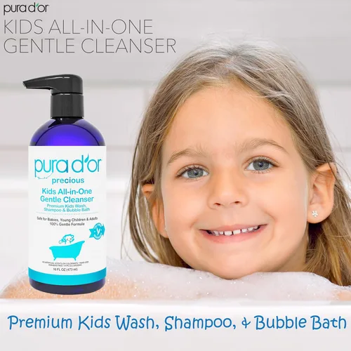 Vista 5 de PURA D'OR Lavado para niños de 16 onzas – Limpiador suave todo en uno – Base biológica USDA, sin sulfatos, sin desgarros, hipoalergénico, premium