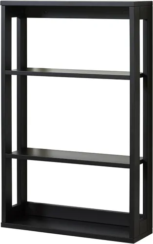 Vista 8 de Zenna Home Estante de almacenamiento montado en la pared, organizador de almacenamiento de madera que ahorra espacio con 4 estantes, unidad de Negro