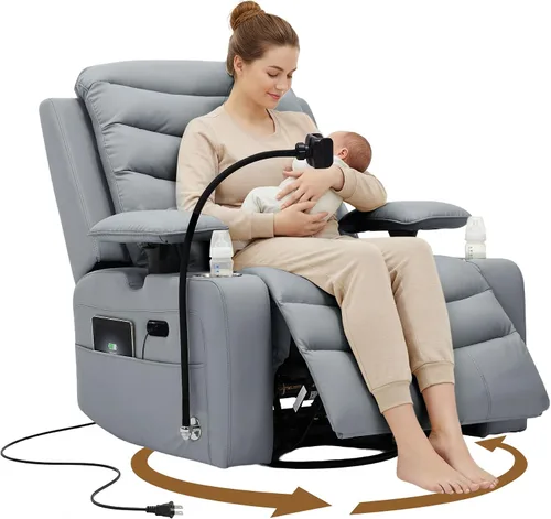 Vista 8 de Olela Power Glider - Silla reclinable para guardería, mecedora giratoria Gris