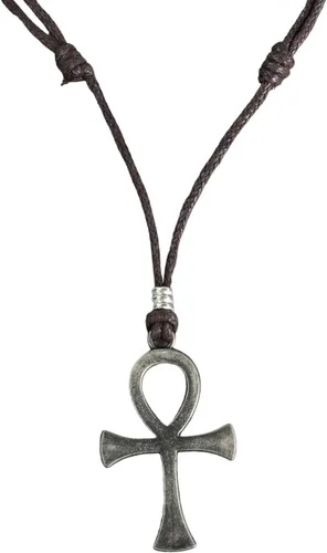 Vista 8 de BlueRica Collar de cordón ajustable con cruz de la vida Ankh