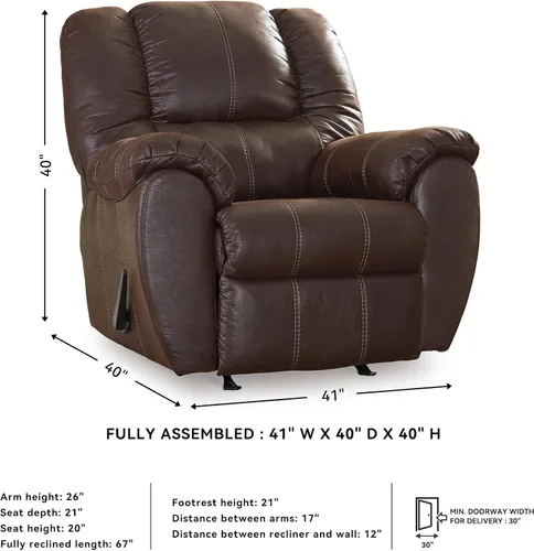 Vista 7 de Signature Design by Ashley McGann Brown Rocker - Silla reclinable, nogal