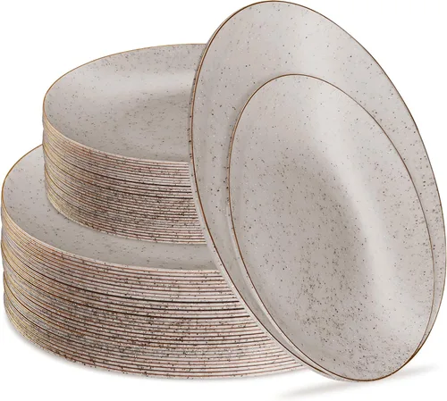 Vista 28 de PLASTICPRO Juego de 32 elegantes platos desechables de plástico que incluye 16 platos llanos y 16 platos de ensalada, platos de fiesta resistentes