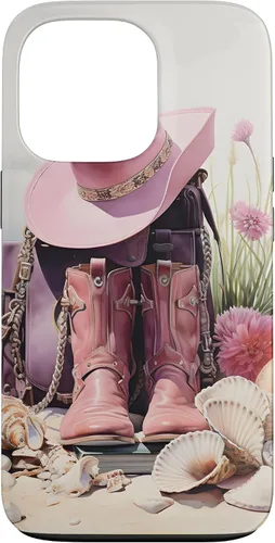 Vista 10 de Botas rosas y sombrero de vaquero Funda floral de vaquera costera para iPhone 17