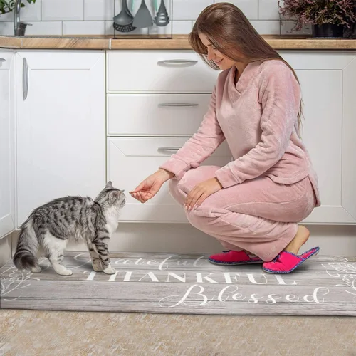 Vista 7 de Grateful Thankful Blessed - Juego de 2 alfombras de cocina antideslizantes beige y alfombrillas acolchadas cómodas para cocina, suelo de cocina
