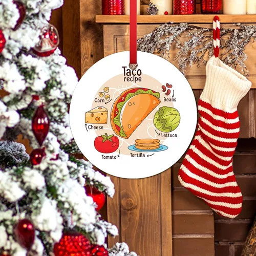 Vista 5 de Receta de tacos Adorno de Navidad Adorno colgante de tortilla Adorno de Navidad 2023 Regalo de Navidad Decoración de árbol de Navidad, adorno