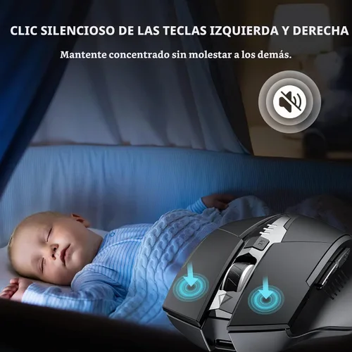 Vista 4 de INPHIC - Ratón inalámbrico recargable, batería visible, 2400 DPI, 6 botones, ratón grande ergonómico para portátil, computadora, Mac, PC, etc.