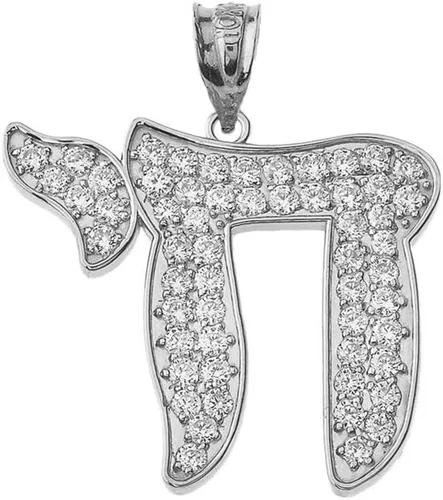 Vista 2 de Dazzling - Collar con colgante de plata de ley con circonita cúbica y hebreo