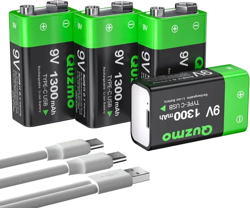 Vista 8 de Paquete de 2 baterías recargables de iones de litio de 9 voltios, 1300 mAh de larga duración, recarga USB-C con cable de carga 2 en 1 para alarmas