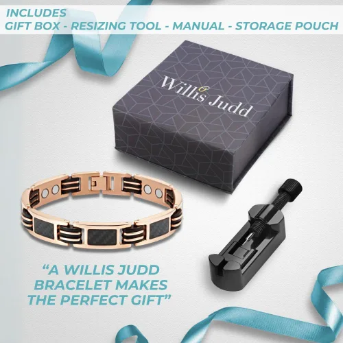 Vista 13 de Willis Judd Pulseras para hombres Titanium Mens pulsera negro fibra de carbono tamaño ajustable