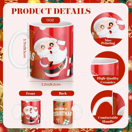 Vista 2 de Nuogo Paquete de 8 tazas de café de Navidad de cerámica, tazas de cerámica apilables para fiesta de vacaciones, tazas de cerámica para regalo