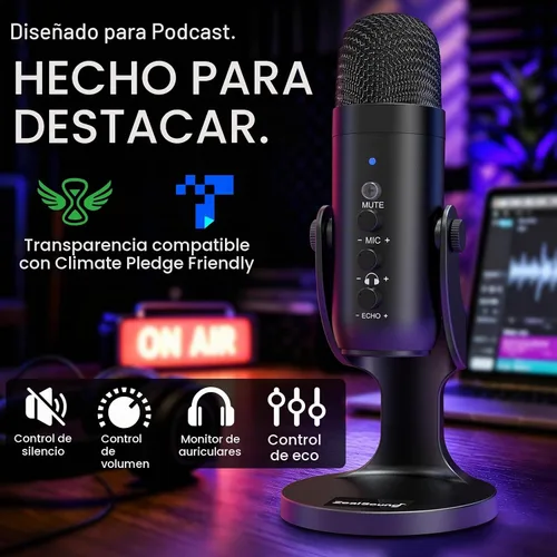Vista 2 de ZealSound Micrófono de podcast para PC, micrófono USB con cancelación de ruido con ganancia, ajuste de volumen y botón de silencio, monitoreo y eco